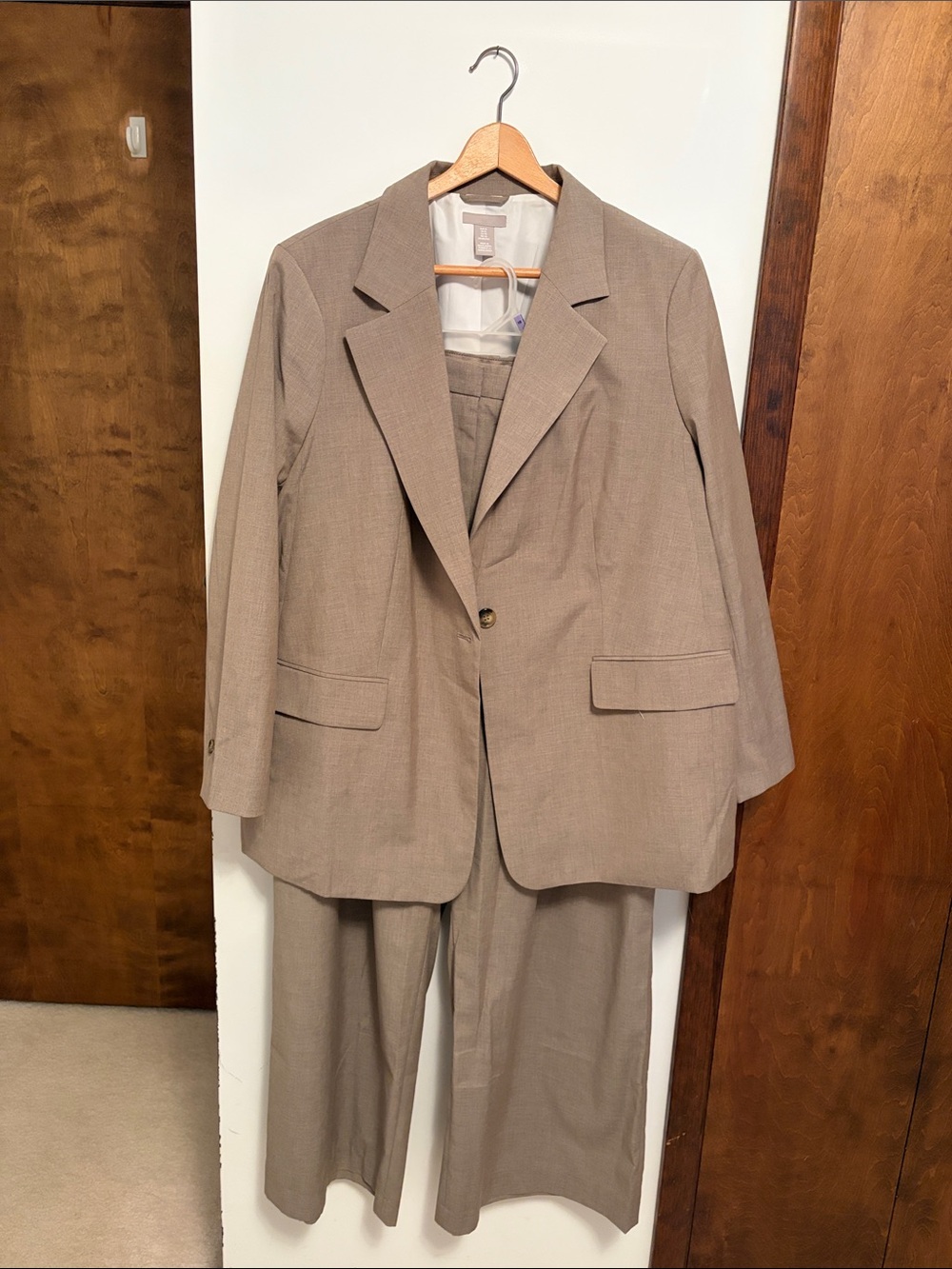 H&M Womens Taupe Blazer and Wide-Leg Pants Set